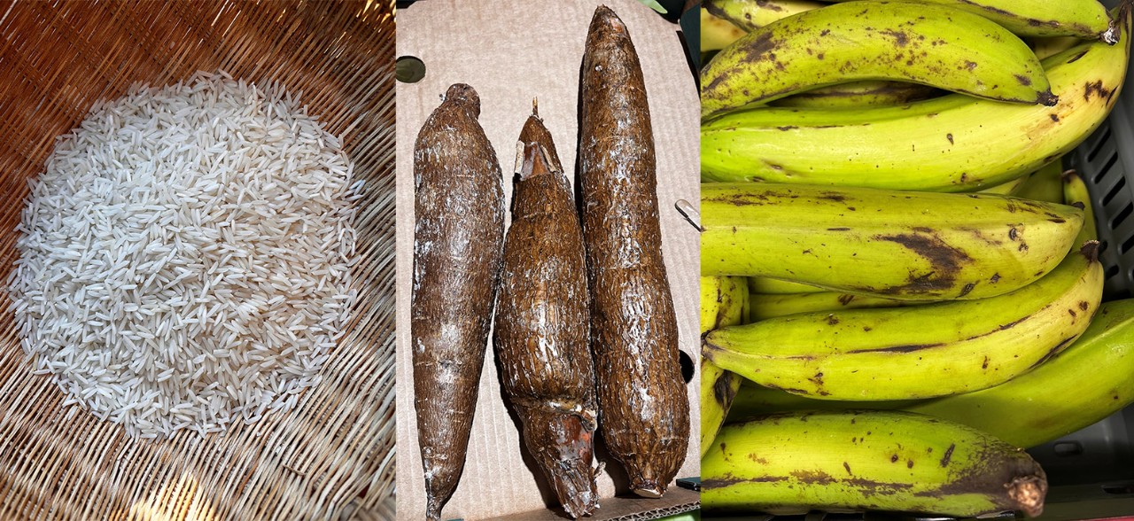 Picture of rice, cassawa and plantains.